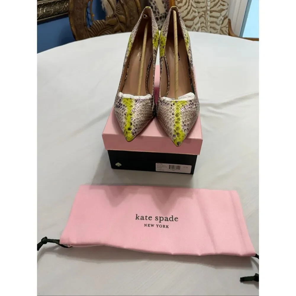 Kate Spade Valerie Lemon Sorbet Faux Pearlized Snake Heels Size 11 B New